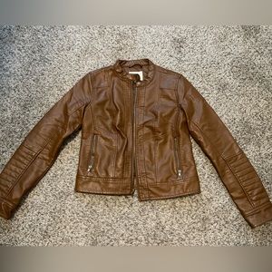 FAUX LEATHER MOTO JACKET w/ Quilted Arms